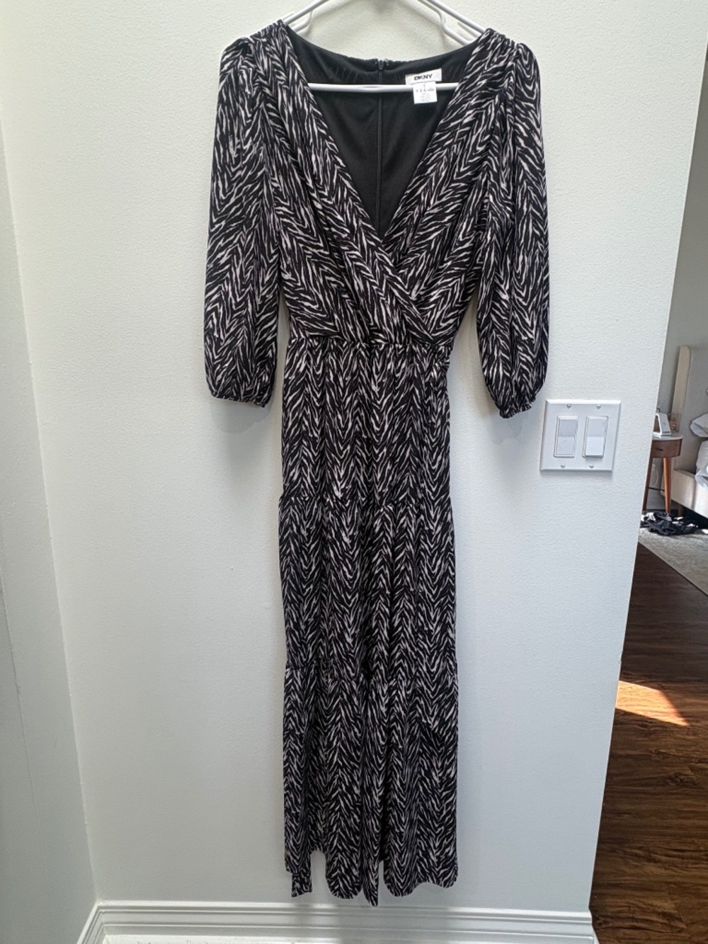 DKNY Zebra Print Wrap Midi Dress | Black & White | [Size 8]